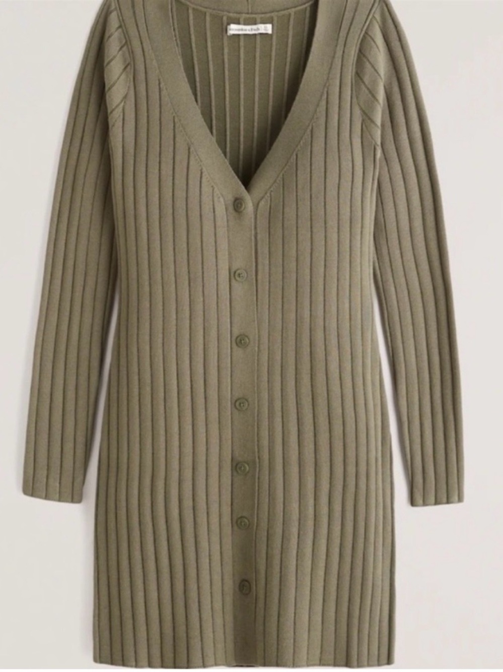 Abercrombie & Fitch Olive Ribbed Button Down Sweater Dress - Picture 1 of 5